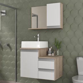 conjunto gabinete banheiro cross 60 madeirado branco