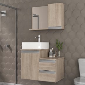 conjunto gabinete banheiro cross 60 madeirado