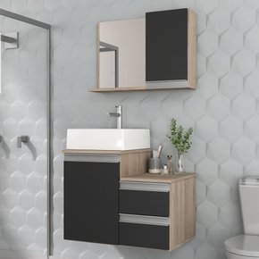 conjunto gabinete banheiro cross 60 madeirado preto