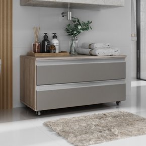 gabinete banheiro rodinhas joia 80cm 02 gavetas madeirado cinza
