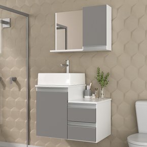conjunto gabinete banheiro cross 60 branco cinza