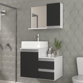 conjunto gabinete banheiro cross 60 branco preto