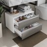 gabinete banheiro rodinhas joia 60cm 02 gavetas branco cinza detalhe aberto decorado
