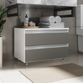 gabinete banheiro rodinhas joia 60cm 02 gavetas branco cinza