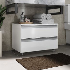 gabinete banheiro rodinhas joia 60cm 02 gavetas branco inteiro