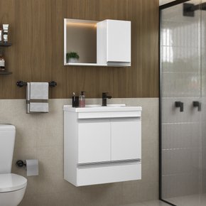 conjunto gabinete banheiro fox 60cm branco