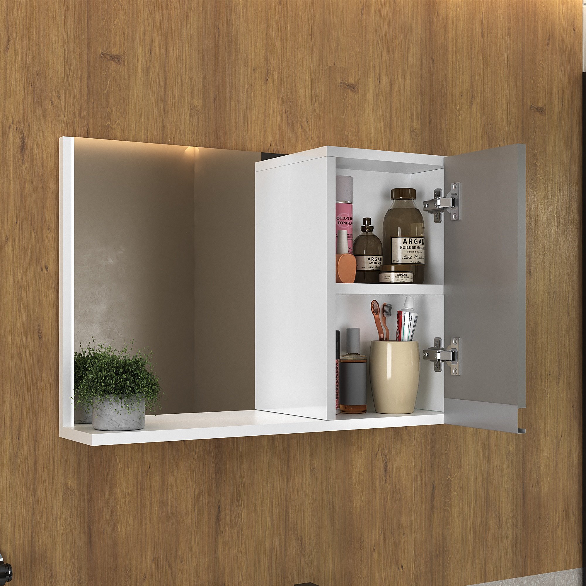Conjunto Gabinete Banheiro Fox 60cm (gabinete + Cuba + Espelheira