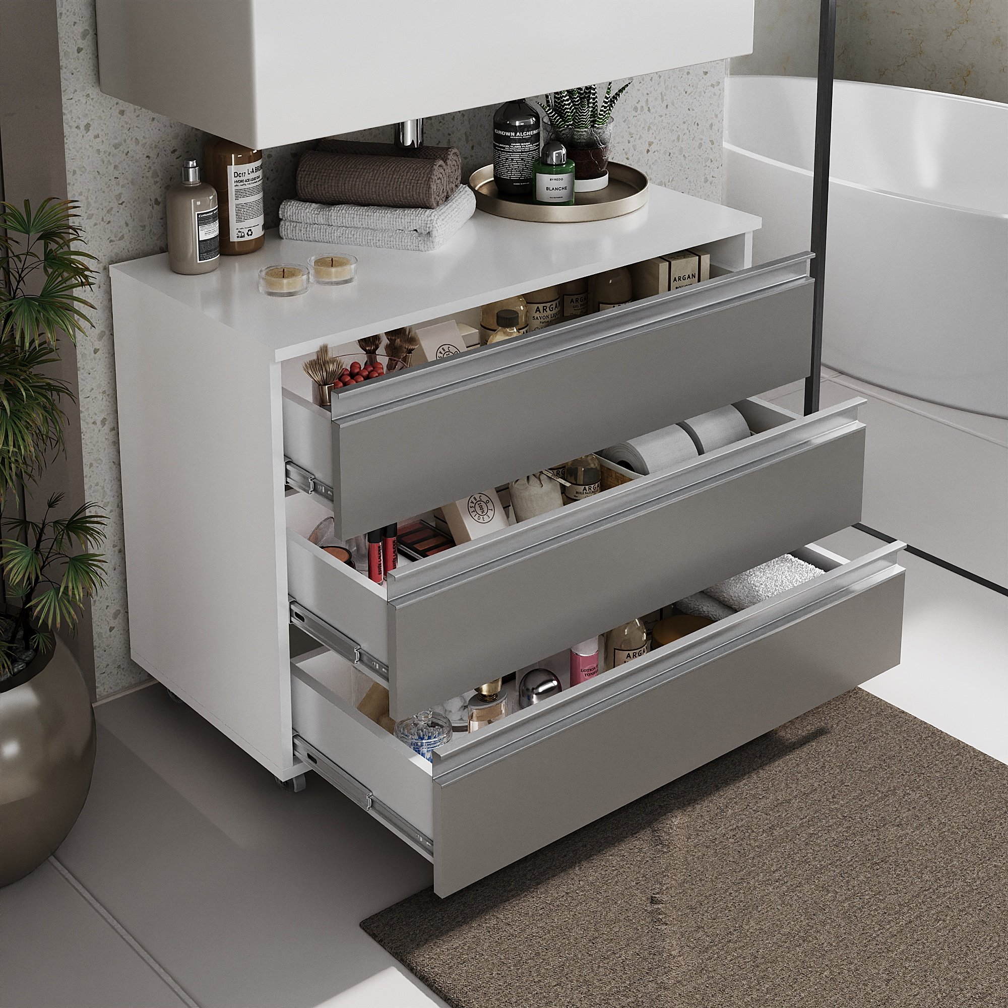 Gabinete Banheiro Rodinhas JOIA 80CM 02 GAVETAS - Móveis Joia
