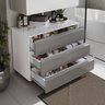 gabinete banheiro rodinhas joia 80cm 03 gavetas branco cinza detalhe aberto decorado
