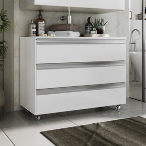 gabinete banheiro rodinhas joia 80cm 03 gavetas branco inteiro ambientada