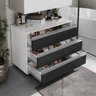 gabinete banheiro rodinhas joia 80cm 03 gavetas branco preto detalhe aberto decorado