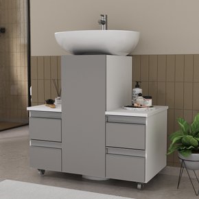 gabinete de coluna branco e cinza ambientada