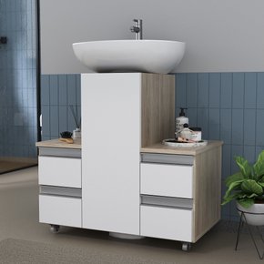 gabinete de coluna amadeirado e branco ambientada