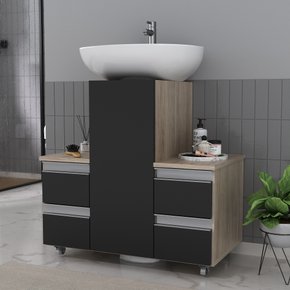 gabinete de coluna amadeirado e preto ambientada