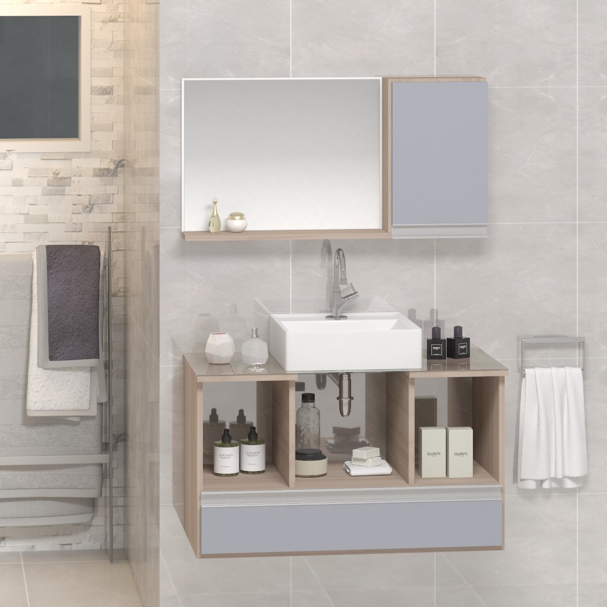 Conjunto Venus 80cm - Madeirado Cinza - Móveis Joia