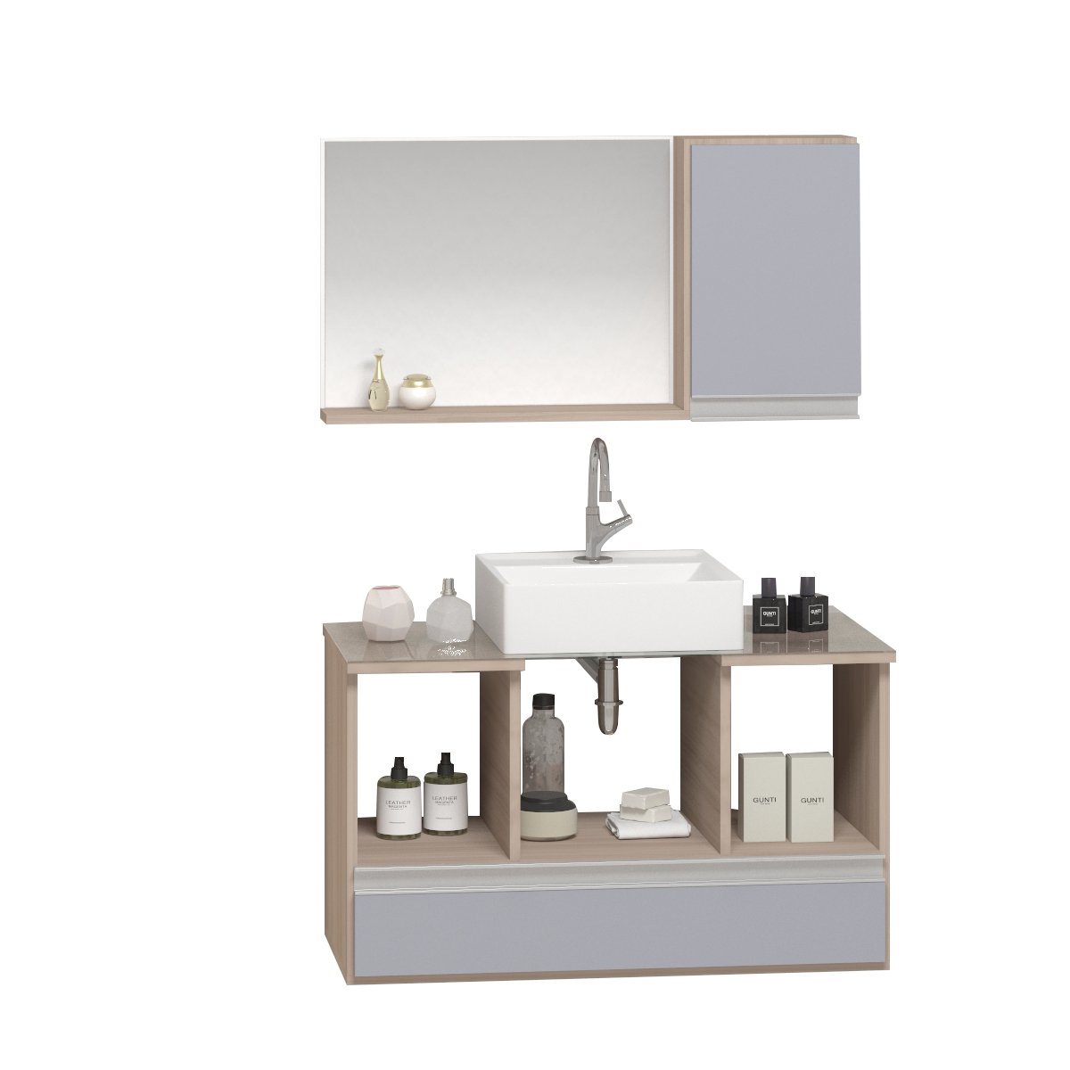 Conjunto Venus 80cm - Madeirado Cinza - Móveis Joia