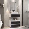 conjunto gabinete banheiro creta 60cm branco preto ambientada