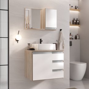 conjunto gabinete banheiro virtus 60cm madeirado branco 1 ambientada