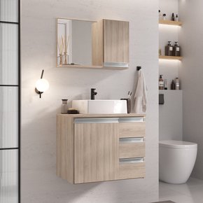 conjunto gabinete banheiro virtus 60cm madeirado ambientada