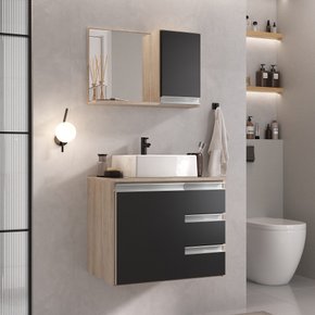 conjunto gabinete banheiro virtus 60cm madeirado preto 1 ambientada