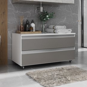 gabinete banheiro rodinhas joia 80cm 02 gavetas branco cinza