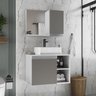 conjunto gabinete banheiro virtus 60cm madeirado cinza ambientada